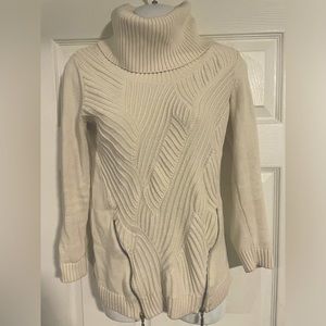I.N.C. International Concepts cream turtleneck sweater with zippers size S